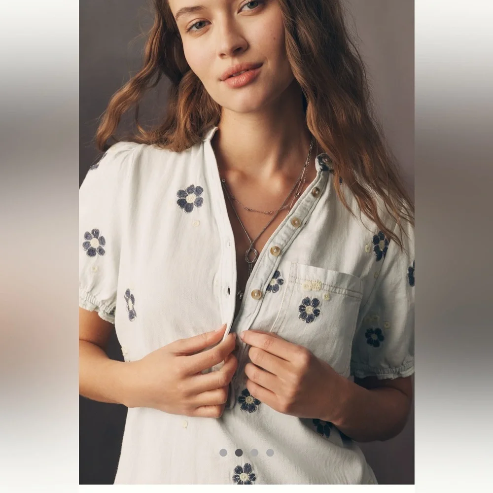 Anthropologie Pilcro The Aly Embroidered Puff Sleeve Mjni Dress - Picture 2 of 7